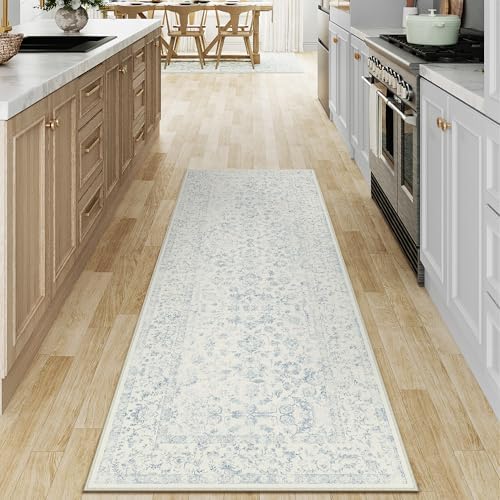 PureCozy 2x6 Blue Runner Rug Washable Hallway Non Slip Kitchen Vintage by PureCozy