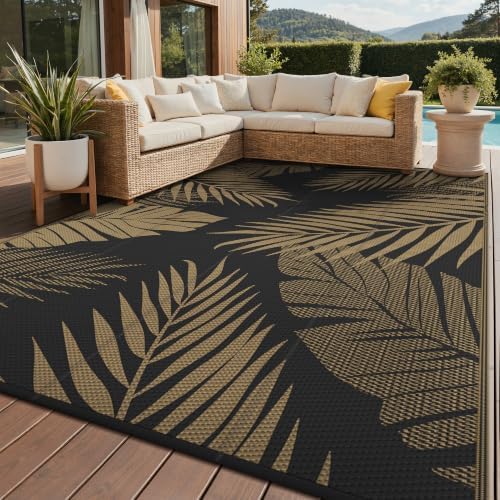 GENIMO Outdoor Rug, Waterproof Plastic Rugs for Patio, 8'x10' Black Brown by GENIMO