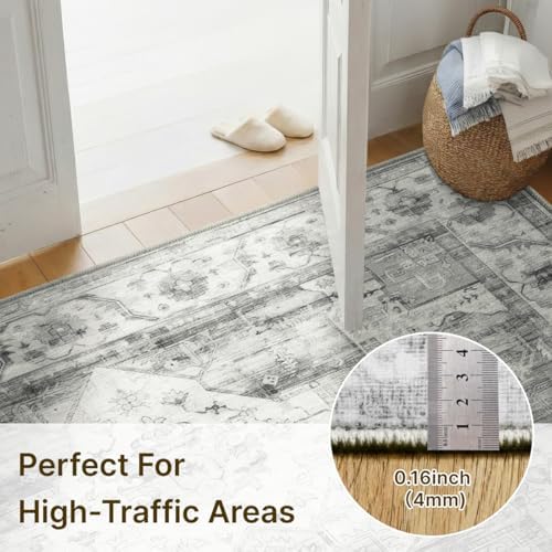 5x7 Area Rug for Living Room Vintage Neutral Washable Rugs - Image 4