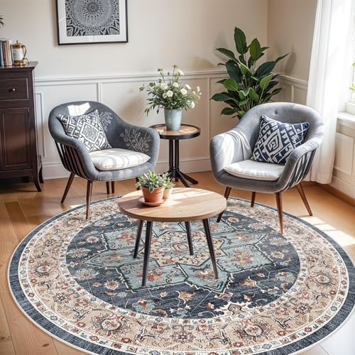 Small 4ft Round Rug: Washable Circle Rug 4ft with Non Slip Backing Playroom - Image 2