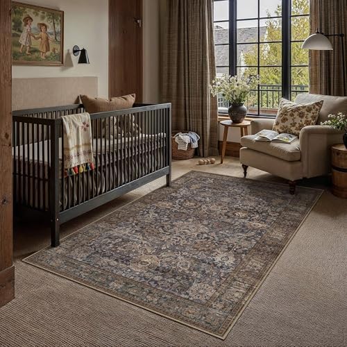HUGEAR Area Rugs 3x5 Blue Brown Vintage Rug for Living Room - Image 2