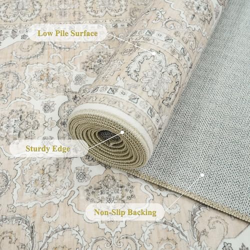 RUUGME Hallway 2'6x12 Runner Rug: Vintage Washable Kitchen Rugs Non-Slip Low Pile Carpet for Entryway Soft Thin Stain Resistant Floor Decor Mat for Bathroom Living Room Bedroom(Beige/Cream,2'6"x12') - Image 6