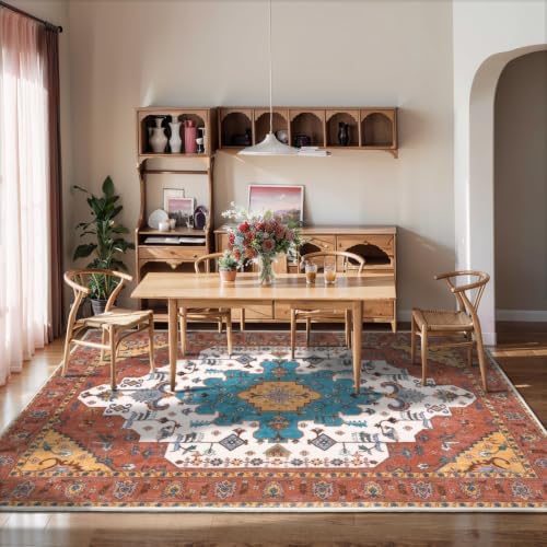SERISSA 5x7 Washable Non Slip Boho Area Rug for Living Room，Orange - Image 5