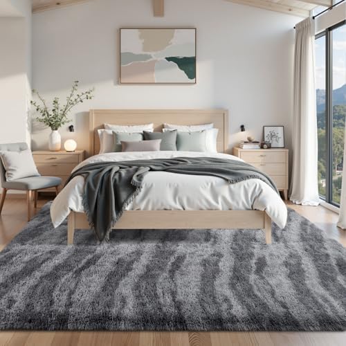 Area Rugs for Living Room 8x10 Feet, Soft Fluffy Shagg Plush Bedroom Rug Non-Slip,Large Carpet for Nursery Kids Dorm Home Decor Zebra Grey - Image 3