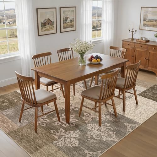 UERMEI 9x12 Area Rug for Living Room, Washable Brown Modern Geometric Patchwork Non Slip Stain Resistant Low Pile Foldable Carpet for Bedroom Dining Farmhouse Home Office - Image 4