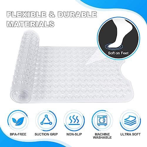 Bathtub and Shower Mats, 40x16 Inch Extra Large Non Slip Soft Bath Tub Mat with Suction Cups and Drain Holes for Bathroom Floor and Keep Tubs Clean, Machine Washable, Clear - Image 5