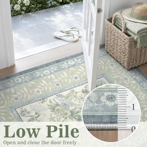 DCX Washable 4x6 Blue and Green Vintage Botanical Area Rug - Image 7