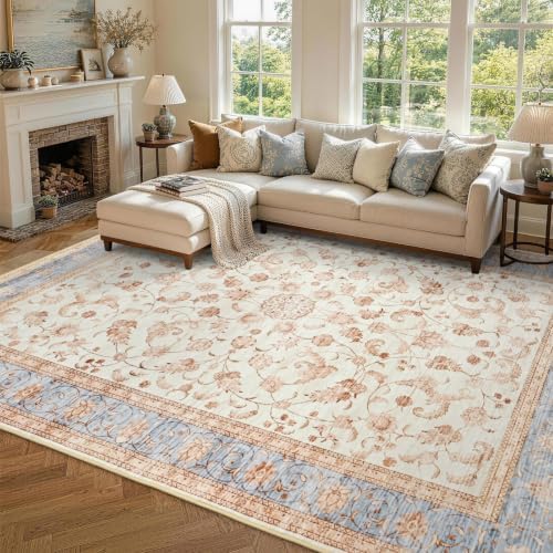 6x9 Ft Vintage Area Rugs for Living Room, Thin Soft Washable Carpet Beige - Image 2