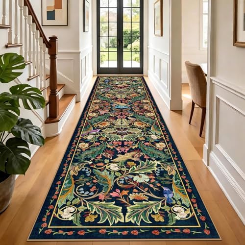 nesrt Boho 3x12 Long Hallway Runner Rugs, Washable Non-Slip Stain Resistant Kitchen Runners Rug, Thin Jungle Bird Indoor Decor Carpet for Bedroom, Living Room, Entryway (Dark Green) by nesrt