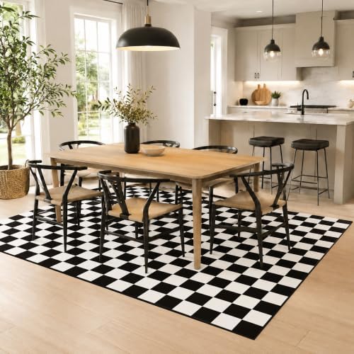 6x9 Checkered Rug for Living Room, soft Low Pile black and white Area Rugs - Image 4