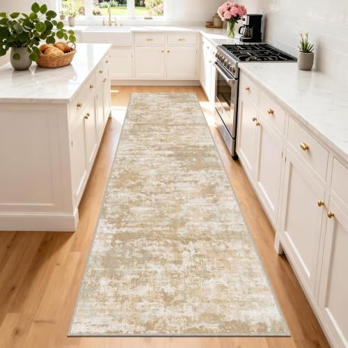 Hallway Runner Rug 3x10 Textured Non Slip Carpet Runner,Modern BeigeYellow by TTelephant