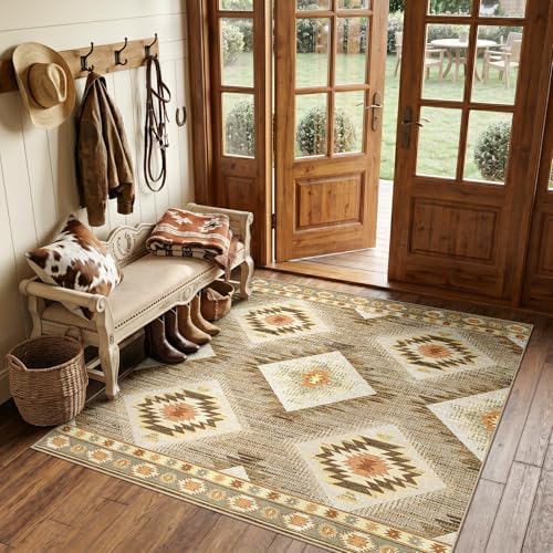 BESTSWEETIE 8ft-Square Washable Area Rug for Living Room Cream/Camel - Image 6