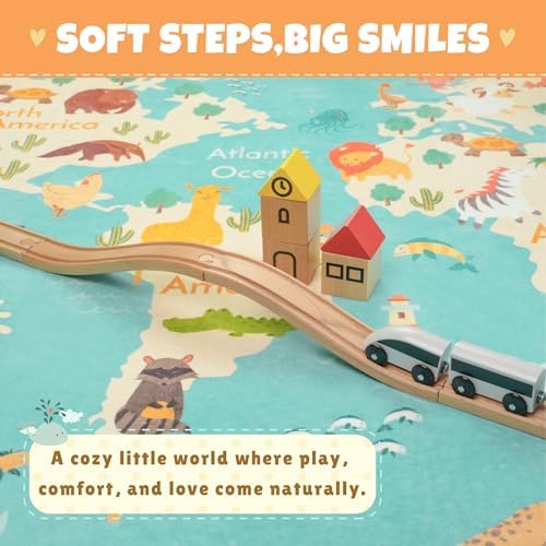 Hazo Haus Washable Kids Playroom Rug – 5x7 Play Rug for Preschool Toddlers, Girls, Educational with Cute Animals – Non-Slip, Stain Resistant, Soft & Safe for Bedroom, Play Room and Classroom - Blue - Image 3