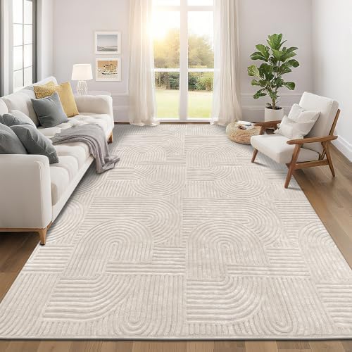 Pauwer 9x12 Area Rugs for Living Room, Modern Non Slip Washable Rug, Beige by Pauwer