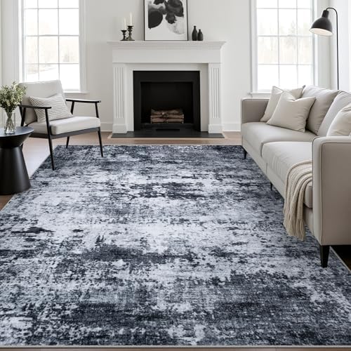 5x7 Area Rug Living Room: Modern Washable Indoor Carpet Black by FXRHLP