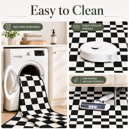 8x10 Checkered Rug for Living Room, soft Low Pile black and white Area Rugs - Image 5