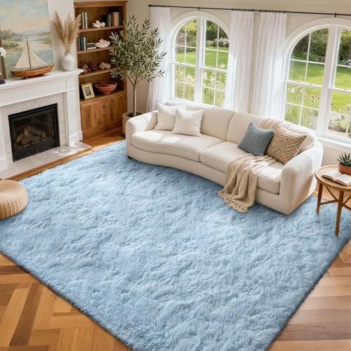 9x12 Ft Extra Large Shag Rugs for Living Room, Ultra Soft Fluffy Furry Area Rugs for Bedroom Indoor Floor, Aesthetic Carpet for Kids Home Decor (Light Blue) by Cuzwlovita