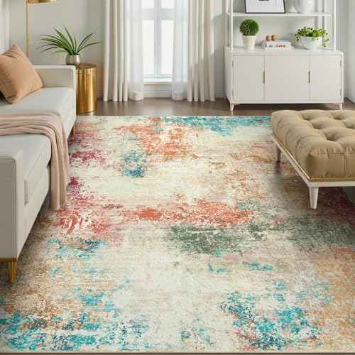 Lahome Abstract Area Rugs 9x12 for Living Room, Washable Ultra Thin Soft Bedroom Rug Stain Resistant, Multi Color Indoor Modern Large Floor Throw Carpet for Dining Room Playroom - Image 6