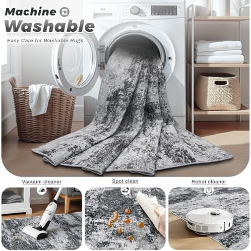 pmtsns Area Rugs 9x12 for Living Room: Washable Rug Modern Abstract Neutral Soft Non-Slip Low-Pile Indoor Large Carpet for Bedroom Dining Room Playroom Home Office (Black Grey, 9'x12') - Image 3