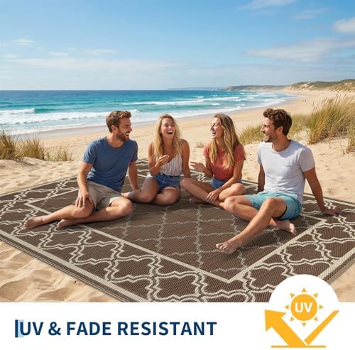 Garvee Reversible Outdoor Rug 5x8, Waterproof Outdoor Plastic Straw Rug with Interlacing Pattern, RV Mat for Picnics, Patio, Camping, Balcony, Deck, Backyard, Porch, Brown - Image 4