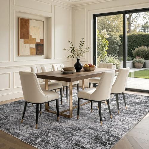 DMOYEST Area Rug Living Room Rugs 8x12 Washable Abstract Grey Carpet - Image 3