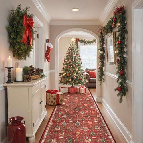 Madane Christmas Hallway Runner 3x8, Red Kitchen Rugs Washable Entryway Rug - Image 4