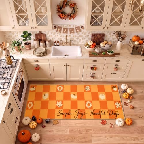 Fall Kitchen Rugs Runner 2'x6', Buffalo Plaid Hello Fall Mats - Image 3