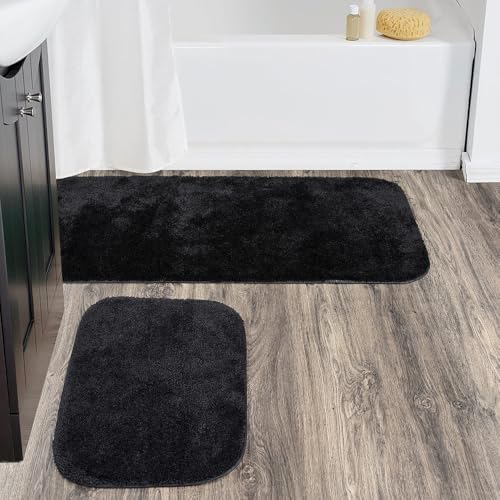 Garland Rug Traditional Nylon Washable Black 2 Bath Rugs (21" X 34", 22" X 60") - Soft, Absorbent, and Stylish for Your Bathroom - Image 2