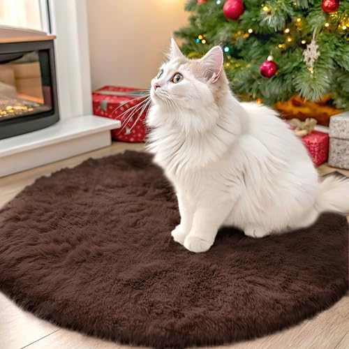 OLANLY Coffee Round Rugs for Bedroom - Machine Washable, 2 ft Circle Area Rugs for Living Room, Soft and Fluffy Shaggy Carpet for Teen Girls and Boys, Nursery Rooms, Dorms, Home Decor Aesthetic by OLANLY