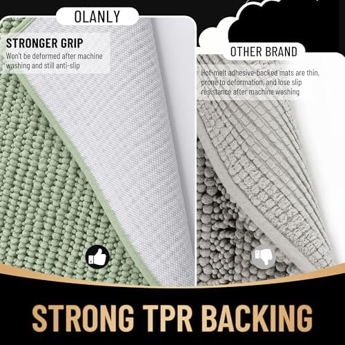 OLANLY Thick Chenille Small Bathroom Rugs Mats 24x16, Sage Green - Image 5