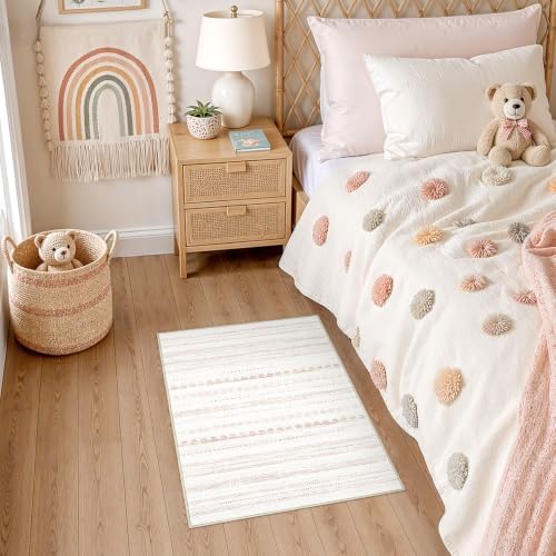 Nakagishi Boho 2x3 Washable Area Rug Non Slip Carpet for Entryway Beige - Image 4