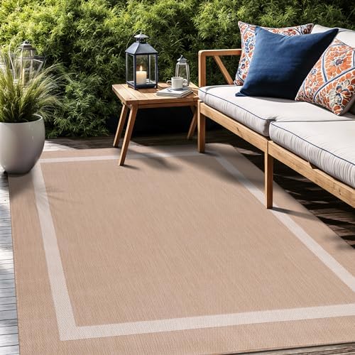 Luul Home Bordered Outdoor Rug 10x14 Washable Outside Carpet for Indoor Patio Porch Waterproof Easy Cleaning Non Shedding Area Rugs Beige 10 x 14 - Image 7