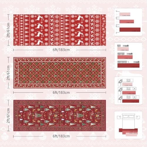 Christmas Runner Rug 2x6 Red Washable Rugs for Hallway, Soft Non-Slip Low Pile Christmas Tree Elk Snowflake Carpet for Kitchen Entryway Bedroom Kids Nursery Holiday Throw Home Decor(Red Elk) - Image 2