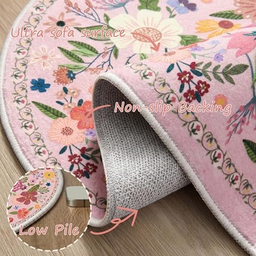 6ft Pink Round Area Rug for Girl Bedroom Washable Cute Circle Rug - Image 5