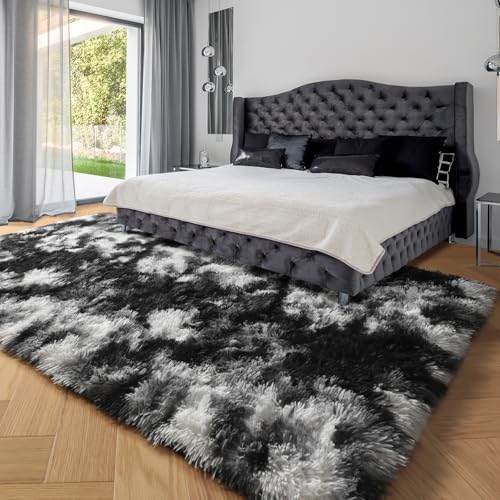 Black White Grey Bedroom Rugs 4x6 Ft,Soft Fuzzy Plush Indoor Floor Area Rug - Image 4