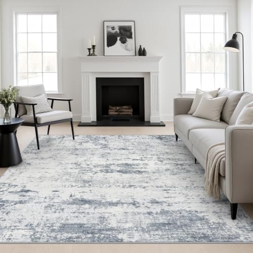 Area Rug Living Room: 8x8 Modern Washable Soft Carpet Blue Grey by FXRHLP