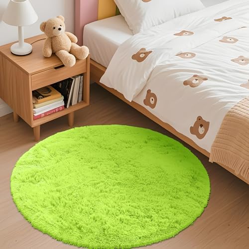 OLANLY Lime Green Round Rugs for Bedroom - Machine Washable, 3 ft Circle Area Rugs for Living Room, Soft and Fluffy Shaggy Carpet for Teen Girl and Boys, Nursery Rooms, Dorms, Home Decor Aesthetic - Image 3