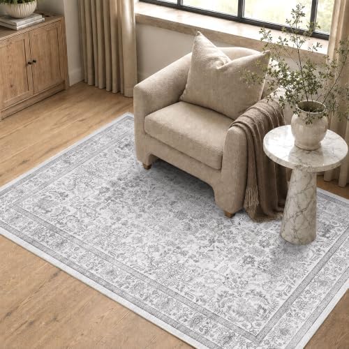 3x5 Washable Entryway Area Rug Non-Slip Vintage Gray Throw Carpet - Image 4