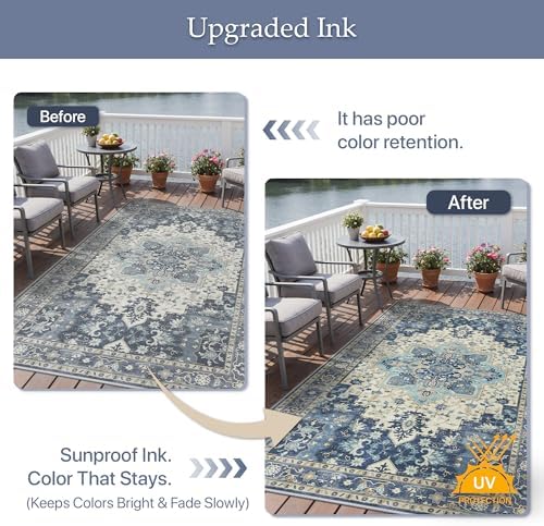 GENIMO Indoor Outdoor Rug, Washable for Patio and Deck, Navy Ivory, 3x5 - Image 5