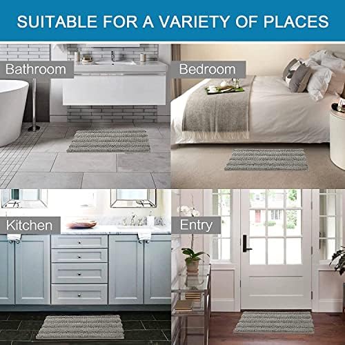 H.VERSAILTEX Bathroom Rugs Bath Rugs for Bathroom Non Slip Bath Mats Extra Thick Chenille Striped Rug 17" x 24" Absorbent Soft Shaggy Washable Dry Fast Bath Mats for Bath Room Floor - Dove - Image 6