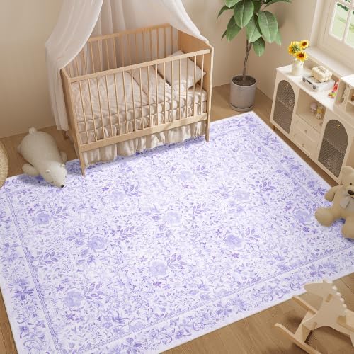 DUKINO 6x9 Area Rug, Vintage Floral Washable Rugs for Living Room, Purple - Image 5
