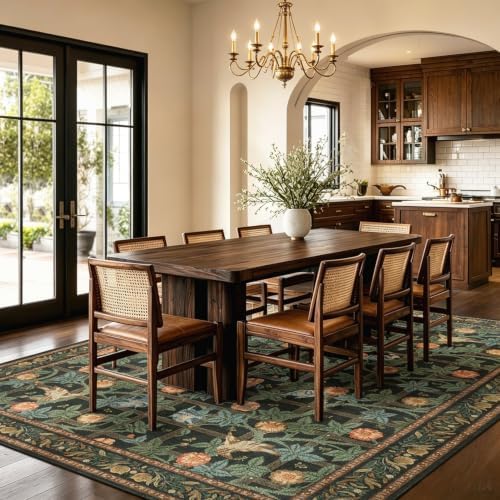 8x10 Washable Area Rug, Green Floral Vintage Rug for Living Room Bedroom - Image 3