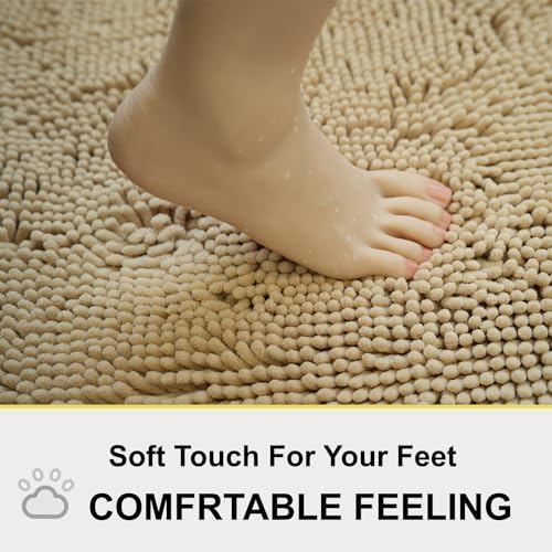 Bath Rugs Chenille 3-Piece Extra Soft and Absorbent Shag Beige Bathroom Rugs, Machine Wash Mat, Strong PVC Non-Slip Underside, Plush Carpet Mats (Beige) - Image 4