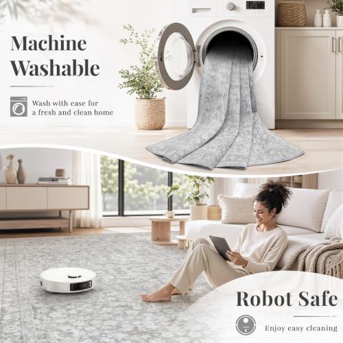 8x10 Area Rugs for Living Room: Boho Vintage Washable Rug Non-Slip Soft Stain Repellent Area Rugs Indoor Low-Pile Large Carpet for Bedroom Office Dining Room Playroom Farmhouse (Grey, 8'x10') - Image 5