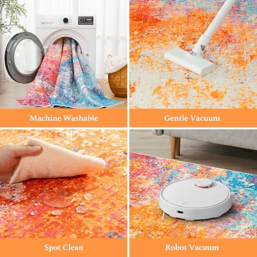 Rugflix Round Area Rugs 4Ft for Living Room, Washable Colorful Circle Rug - Image 4