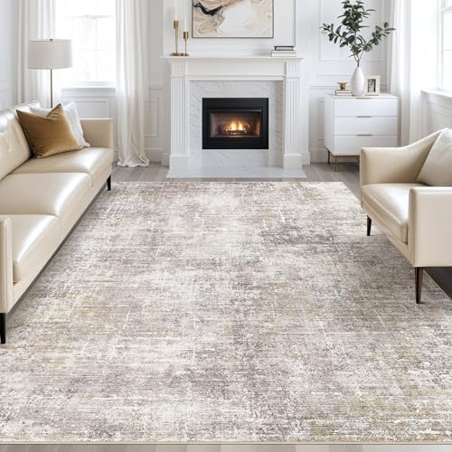 kakania Abstract 11x14 Area Rugs for Living Room: Washable Rugs Brown Gold by kakania