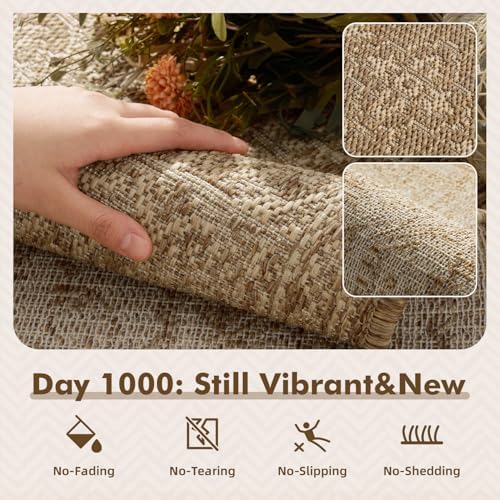 MontVoo-Outdoor Rug-Patio Rug 6x9 ft Polypropylene Indoor Outdoor Rugs Carpet for Patio Deck Balcony Porch, Textured Weave, Durable for High Traffic, Fade-Resistant, Vintage Medallion Neutral Brown - Image 2