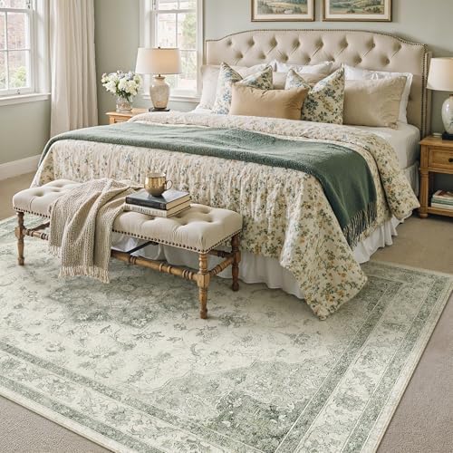 PureCozy Green 8x10 Washable Area Rug Living Room Vintage Oriental Carpet - Image 6