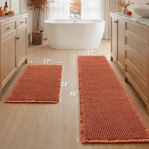 MIULEE Fall Orange Set of 2 Waffle Bathroom Rugs Bath Mat 17"x24"+17"x48" - Image 2
