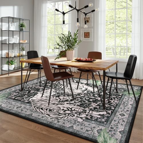 Moynesa Tiger 8x10 Area Rug, Washable Boho Rugs for Living Room, Vintage Large Soft Dining Room Rug, Non Slip Ultra Thin Stain Resistant Floor Carpet for Home Office Bedroom, Black - Image 6